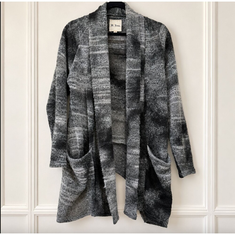 M. Rena Womens Gray Marled Knit Sweater Open Front Shawl Cardigan High Low M Top